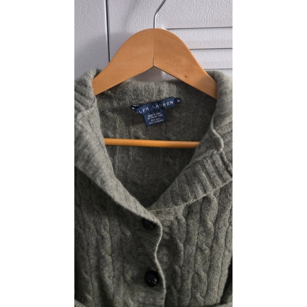 Polo Ralph Lauren Cable‑Knit Wool/Cashmere Cardigan – Castleton Green -Women's M - Picture 3 of 16